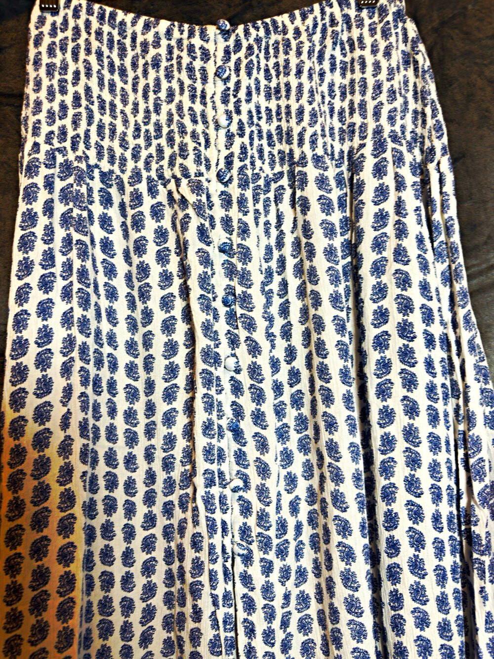 J.Gee Boho Women's Blue/White Paisley A-Line Midi Sk XL 100% Rayon Cottagecore